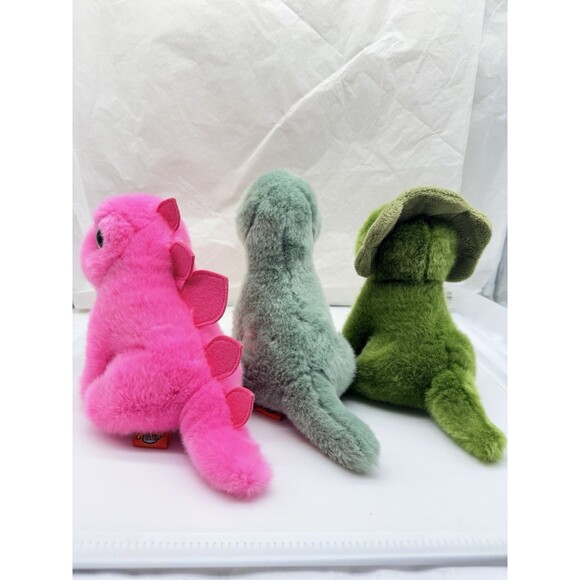 Set of 3 Adventure Planet 8" Baby Dinosaurs Green & Pink Plush Stuffed Animals - Picture 5 of 12
